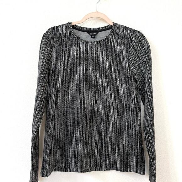 SAINT + SOFIA Textured Knit Long Sleeve Top Black White Sustainable Size 8 - Picture 1 of 5